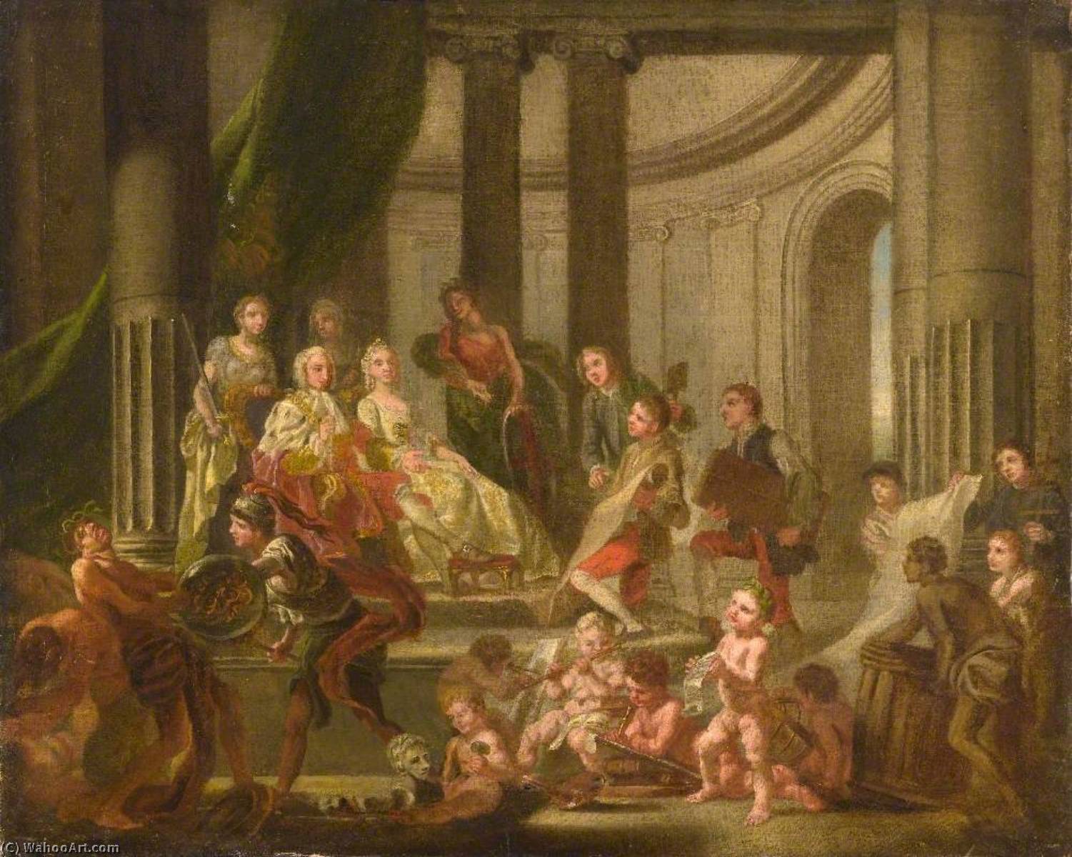 Order Oil Painting Replica The Muses Paying Homage to Frederick, Prince of Wales and Princess Augusta (The Artists Presenting a Plan for an Academy to Frederick, Prince of Wales and Princess Augusta), 1751 by Francis Hayman (1708-1776, United Kingdom) | ArtsDot.com