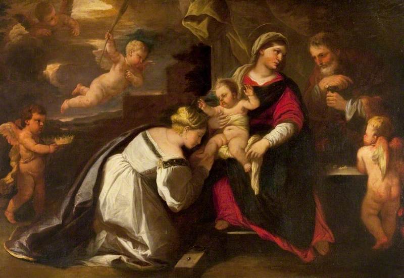 Buy Museum Art Reproductions The Holy Family with Saint Catherine of Alexandria, 1675 by Luca Giordano (1634-1705, Italy) | ArtsDot.com