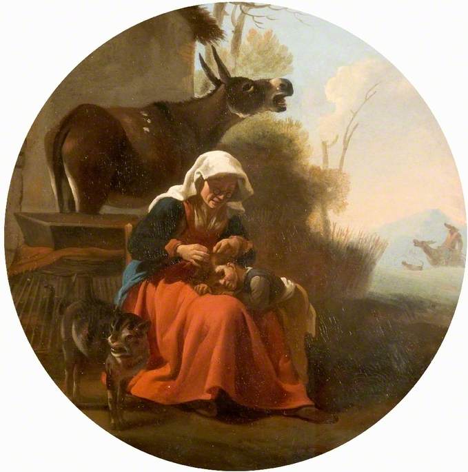 Buy Museum Art Reproductions A Woman and a Child with Animals by Karel Dujardin (1626-1678, Netherlands) | ArtsDot.com