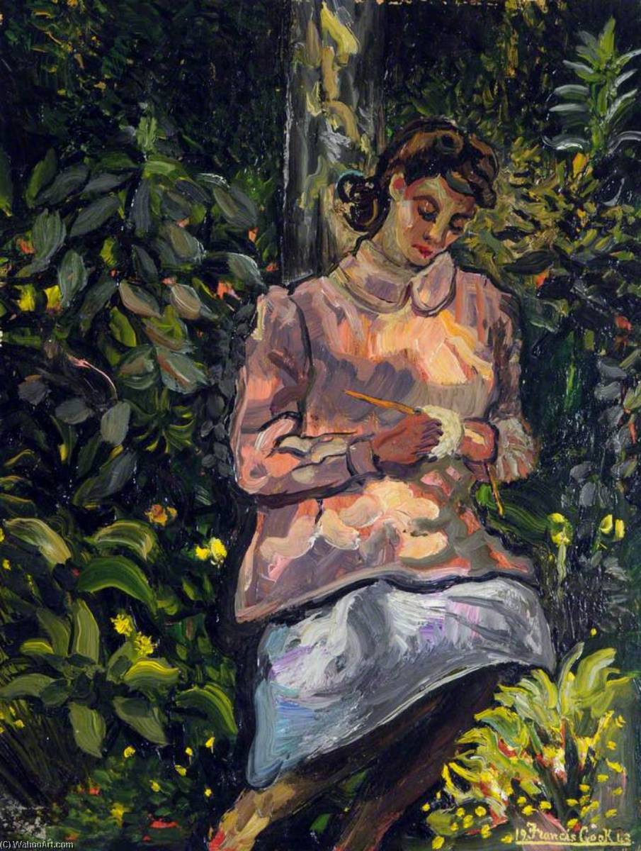 Order Artwork Replica Catherine Knitting at Cothay Manor, 1943 by Francis Ferdinand Maurice Cook (Inspired By) (1907-1978) | ArtsDot.com