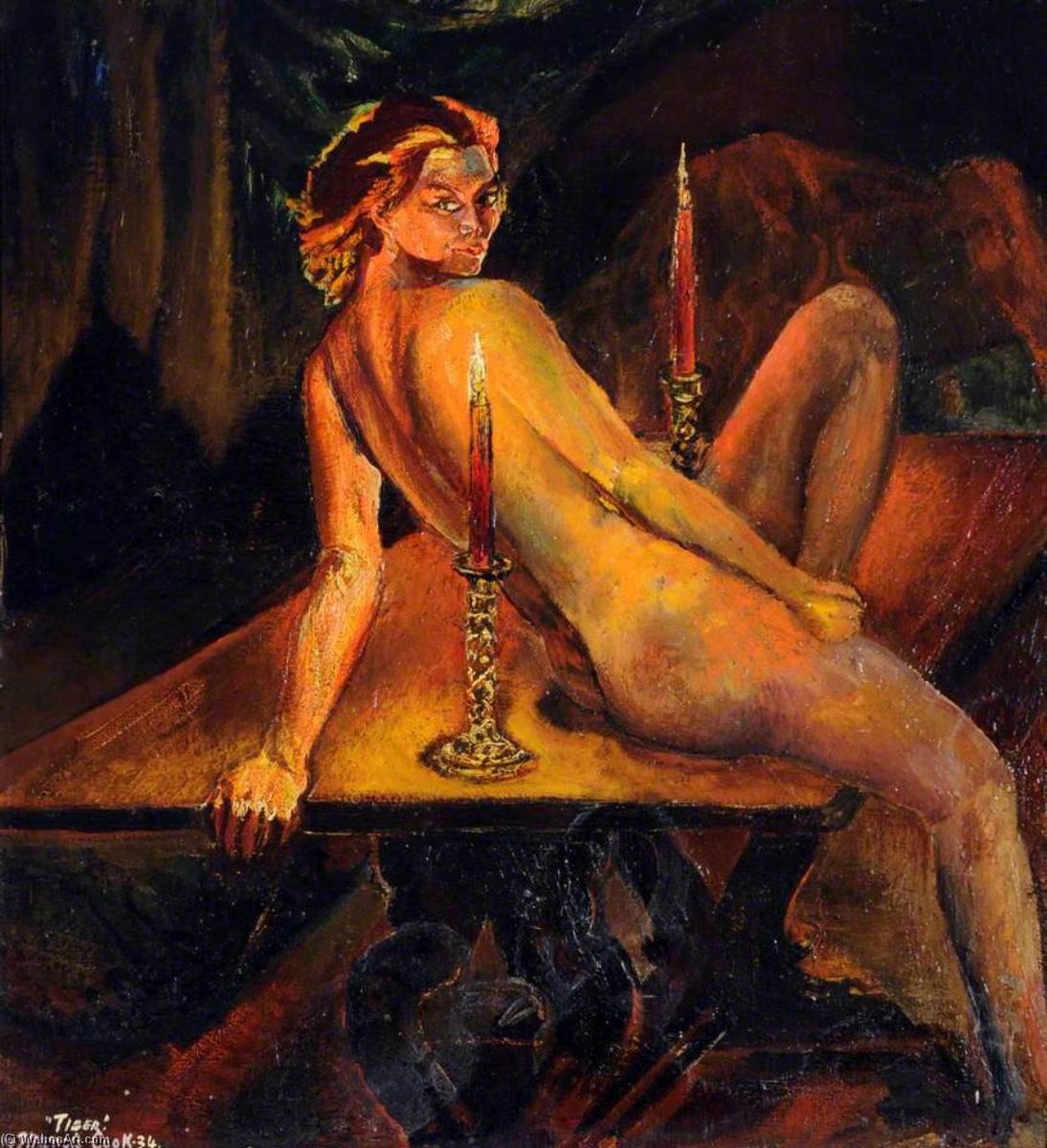 Order Oil Painting Replica Tiger – Nude, 1934 by Francis Ferdinand Maurice Cook (Inspired By) (1907-1978) | ArtsDot.com