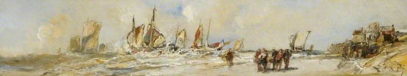 Order Oil Painting Replica Boats Leaving Shore, 1870 by Eugène Louis Gabriel Isabey (1803-1886, France) | ArtsDot.com