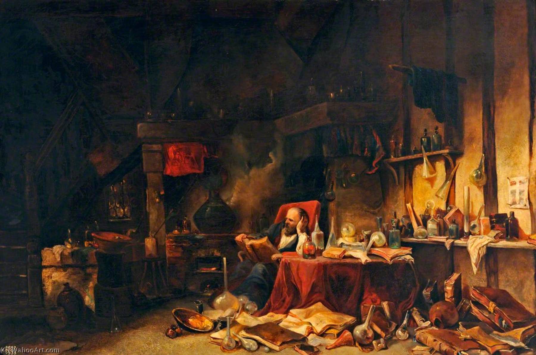 Bestellen Gemälde Reproduktionen Ein Alchemist in seinem Labor von Eugène Louis Gabriel Isabey (1803-1886, France) | ArtsDot.com
