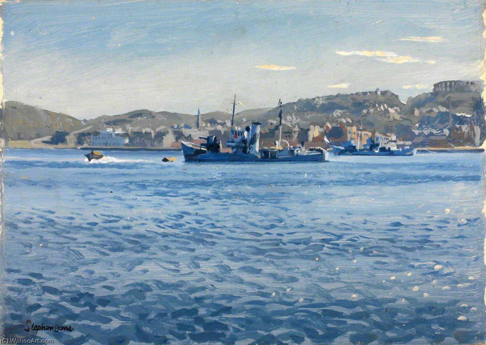 Order Artwork Replica Oban Bay Asdic Trawlers HMS `Paul Rykens` and HMS `Southern Star`, 1943 by Stephen Bone (Inspired By) (1904-1958, United Kingdom) | ArtsDot.com