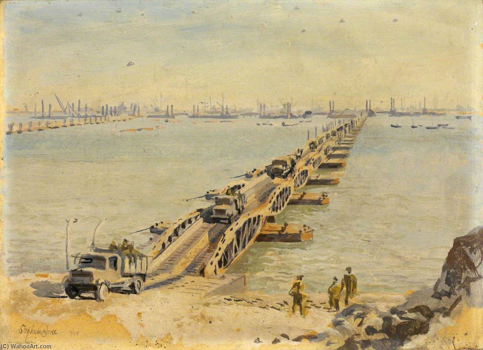 Buy Museum Art Reproductions Mulberry Harbour Arromanches I, 1944 by Stephen Bone (Inspired By) (1904-1958, United Kingdom) | ArtsDot.com