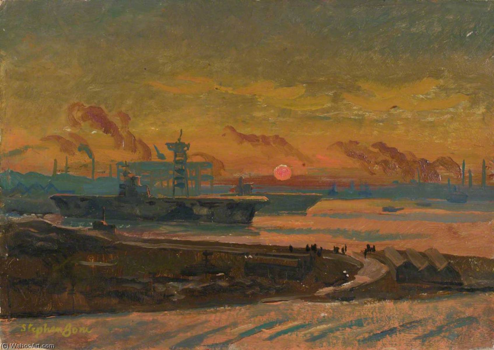 Order Artwork Replica Two Aircraft Carriers by Stephen Bone (Inspired By) (1904-1958, United Kingdom) | ArtsDot.com