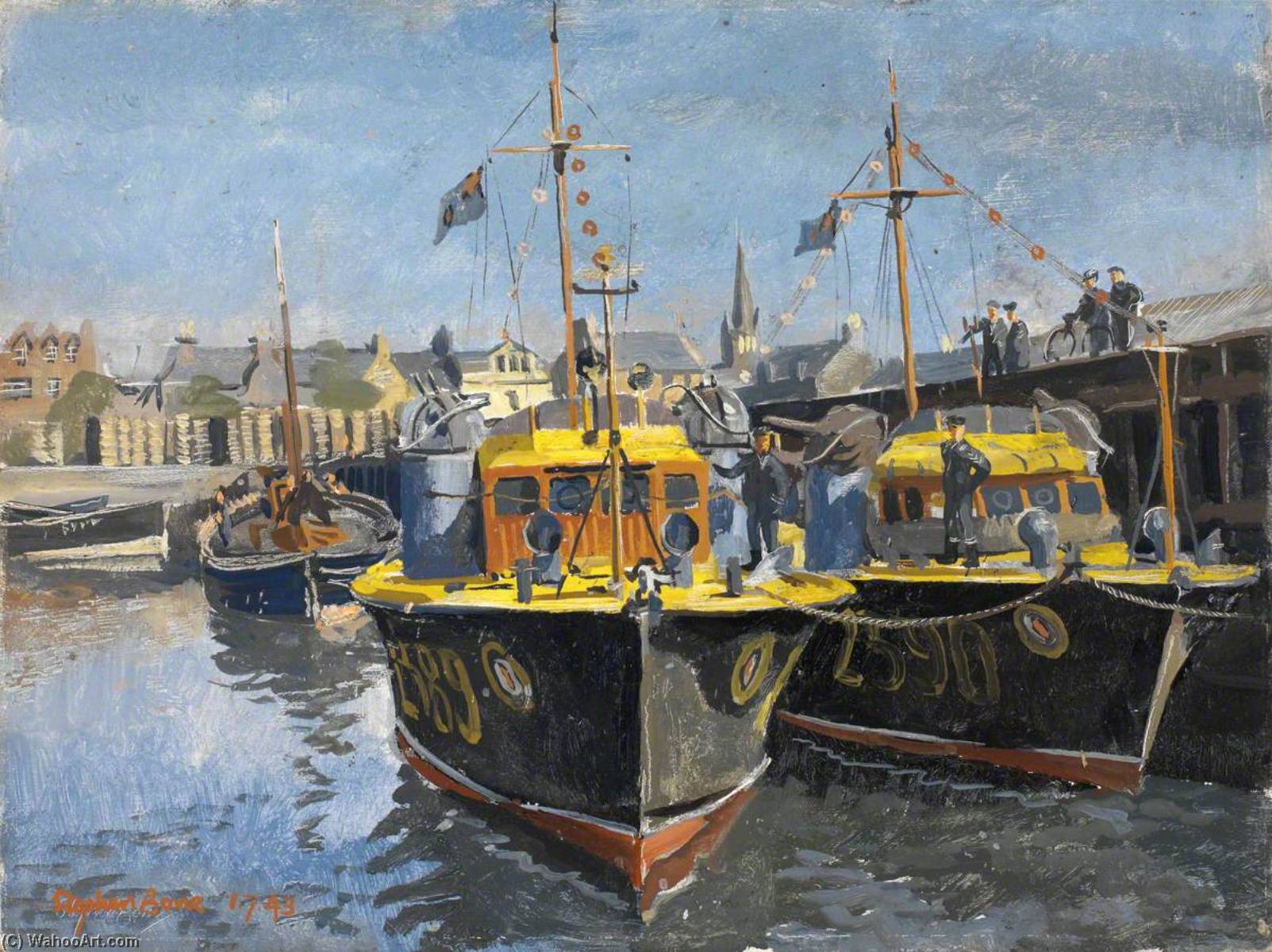 Order Artwork Replica Royal Air Force Air Sea Rescue Launches, Stornoway The Fish Quay Beyond, 1943 by Stephen Bone (Inspired By) (1904-1958, United Kingdom) | ArtsDot.com