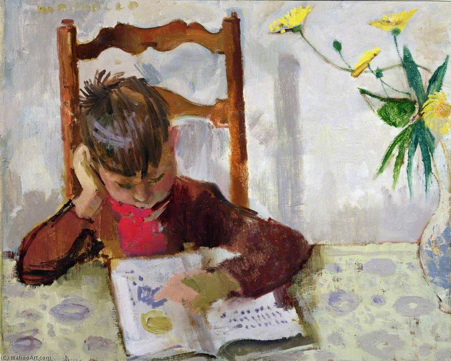 順序 油絵 男の子の読書。 バイ Alberto Morrocco (に触発された) (1917-1998) | ArtsDot.com