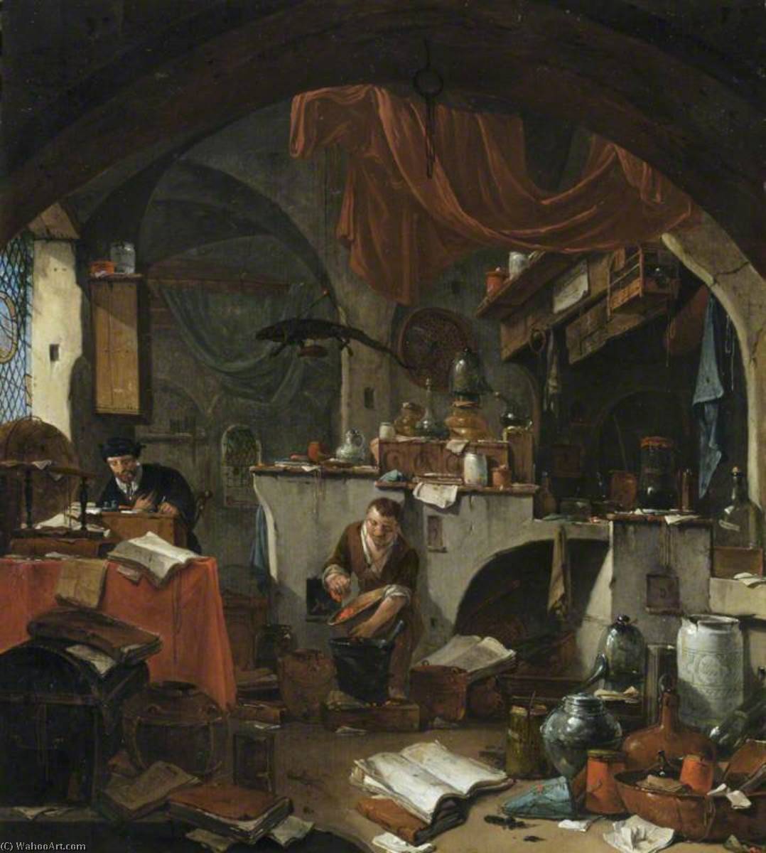 Order Art Reproductions An Alchemist in His Laboratory, with an Assistant, 1673 by Thomas Wyck (1616-1677, Netherlands) | ArtsDot.com