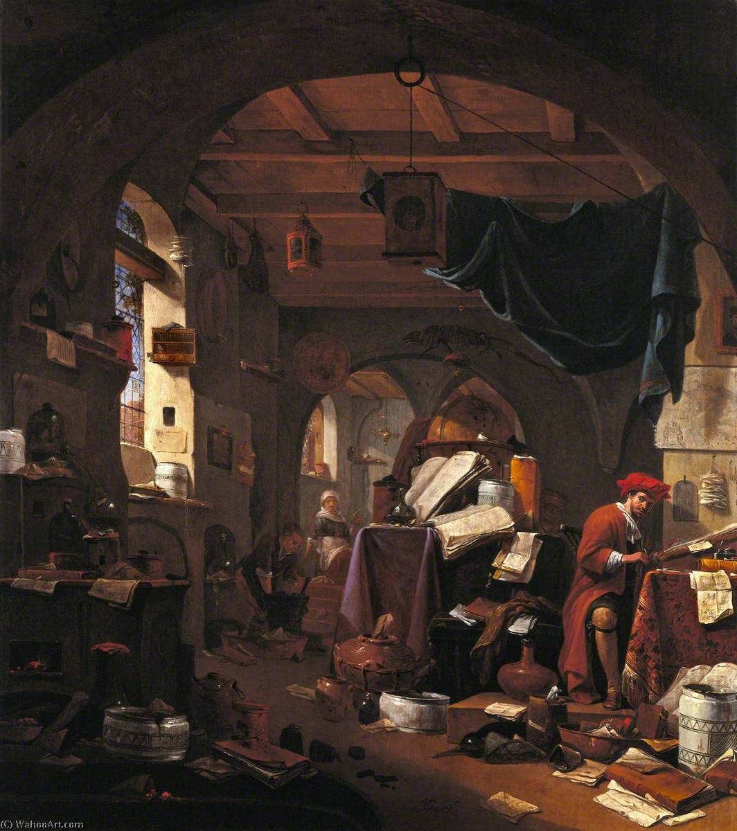 Bestellen Kunstreproduktionen Interieur mit Alchemist von Thomas Wyck (1616-1677, Netherlands) | ArtsDot.com