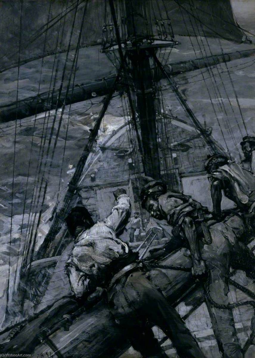 Heavy Weather in the Channel Stowing the Mainsail, 1894 by Frank William Brangwyn Frank William Brangwyn | ArtsDot.com
