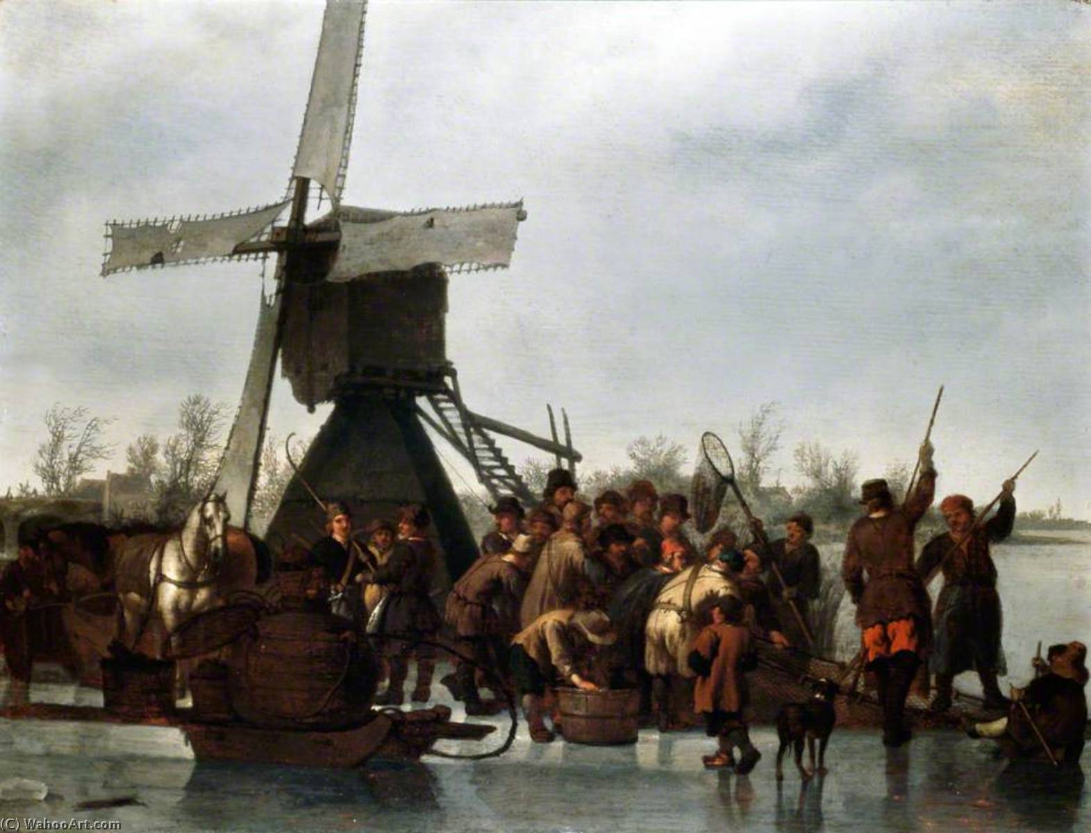 Buy Museum Art Reproductions Fishing on the Ice, 1722 by Abraham Pietersz Van Calraet (1642-1722) | ArtsDot.com