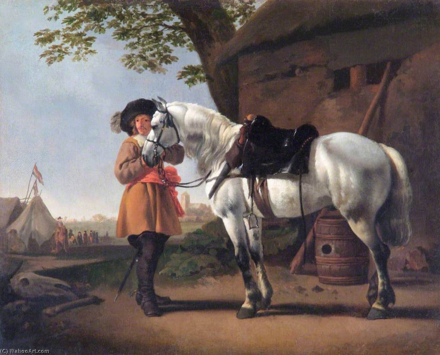 Order Oil Painting Replica A Cavalier with a Grey Horse by Abraham Pietersz Van Calraet (1642-1722) | ArtsDot.com