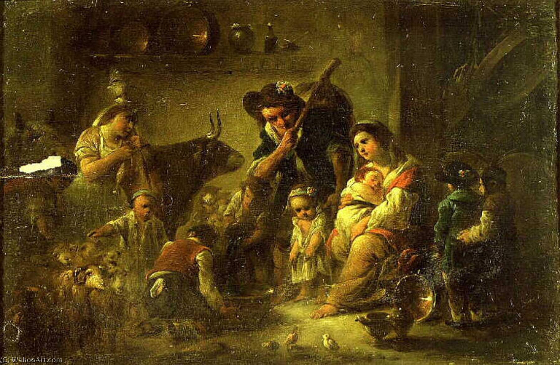 順序 手描き油絵 Famillle de paysans dans しない intérieur バイ Jacques Gamelin (1738-1803) | ArtsDot.com
