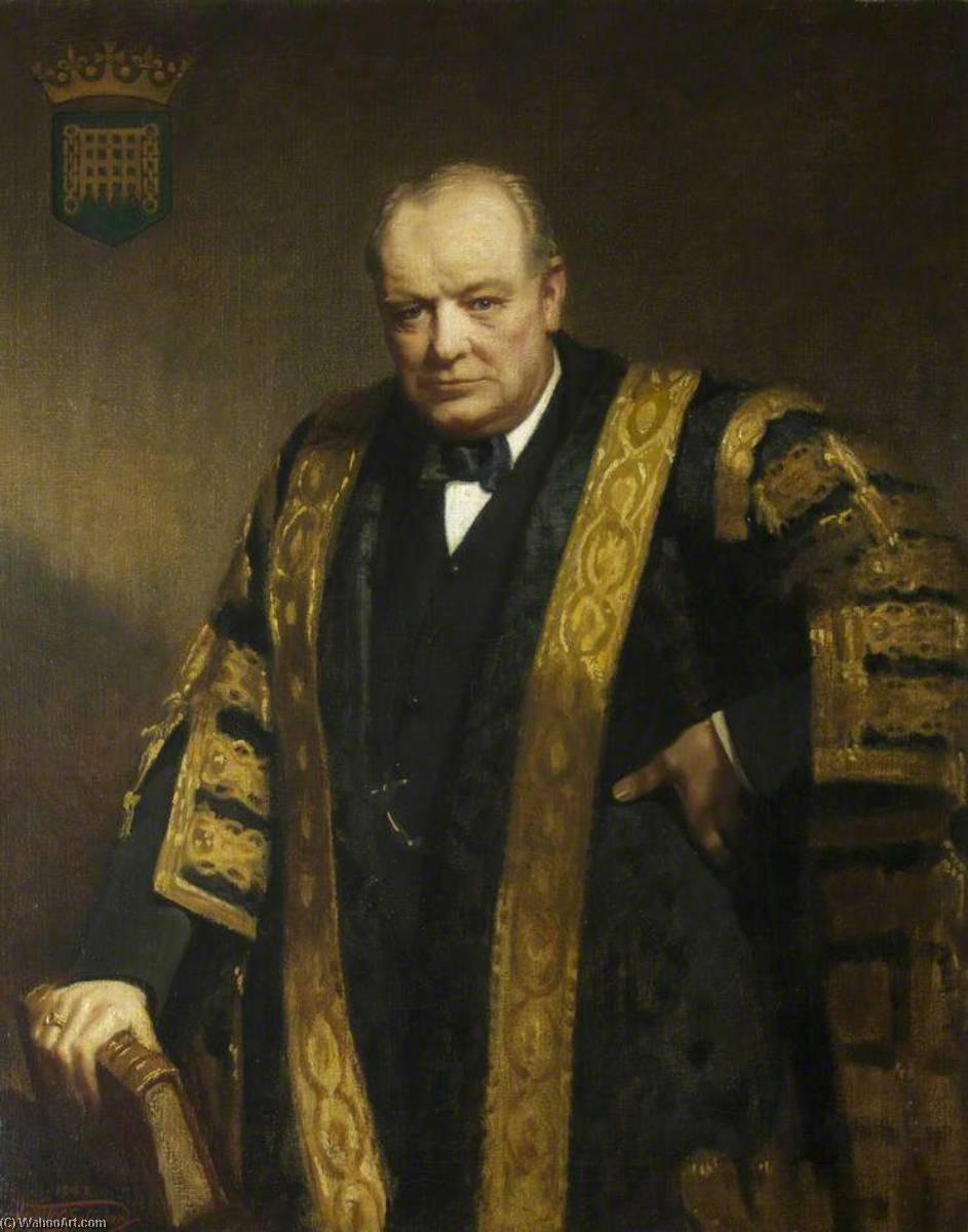 Order Oil Painting Replica The Right Honourable Sir Winston Churchill (1874–1965), KG, OM, CH, MP, Chancellor (1929–1965), 1943 by Frank O Salisbury (Inspired By) (1874-1962, United Kingdom) | ArtsDot.com