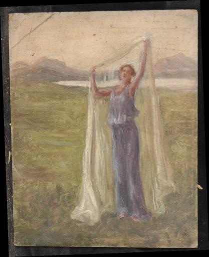 Pedir Reproducciones De Arte Femme au voile en robe bleue dans une prairie au bord d`un lac de Valentine Reyre (1889-1943) | ArtsDot.com