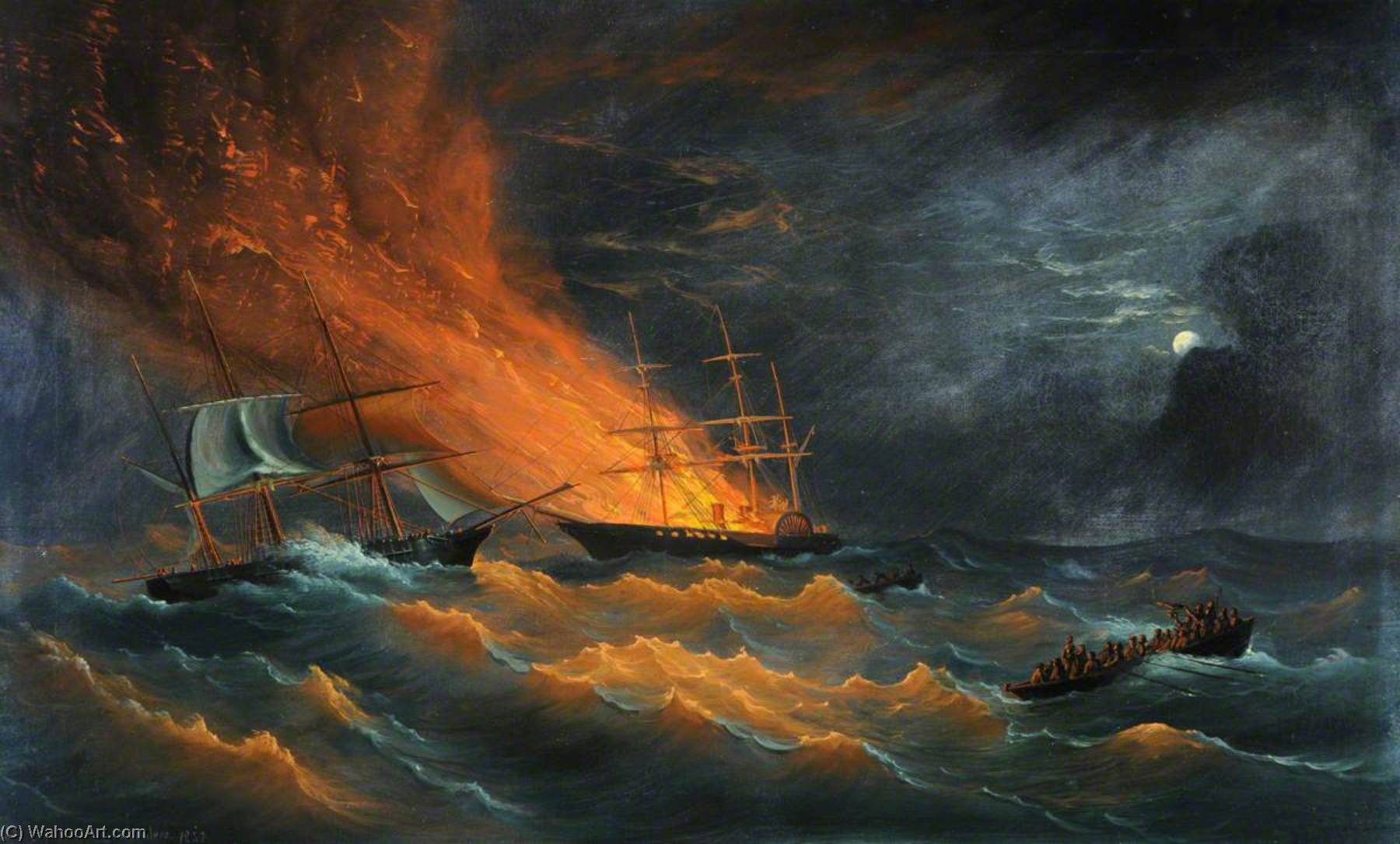 Order Artwork Replica SS `Amazon` on Fire in the Bay of Biscay, 1852 by Philip John Ouless (1817-1885) | ArtsDot.com