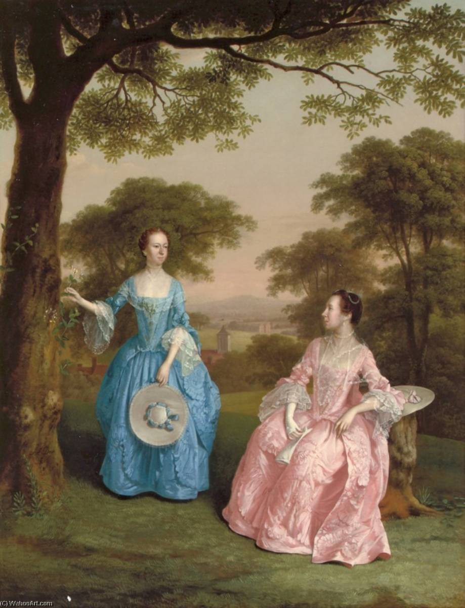 Order Oil Painting Replica Alicia and Jane Clarke of Walford Court, Ross on Wye, Herefordshire, 1758 by Arthur William Devis (1712-1787, United Kingdom) | ArtsDot.com
