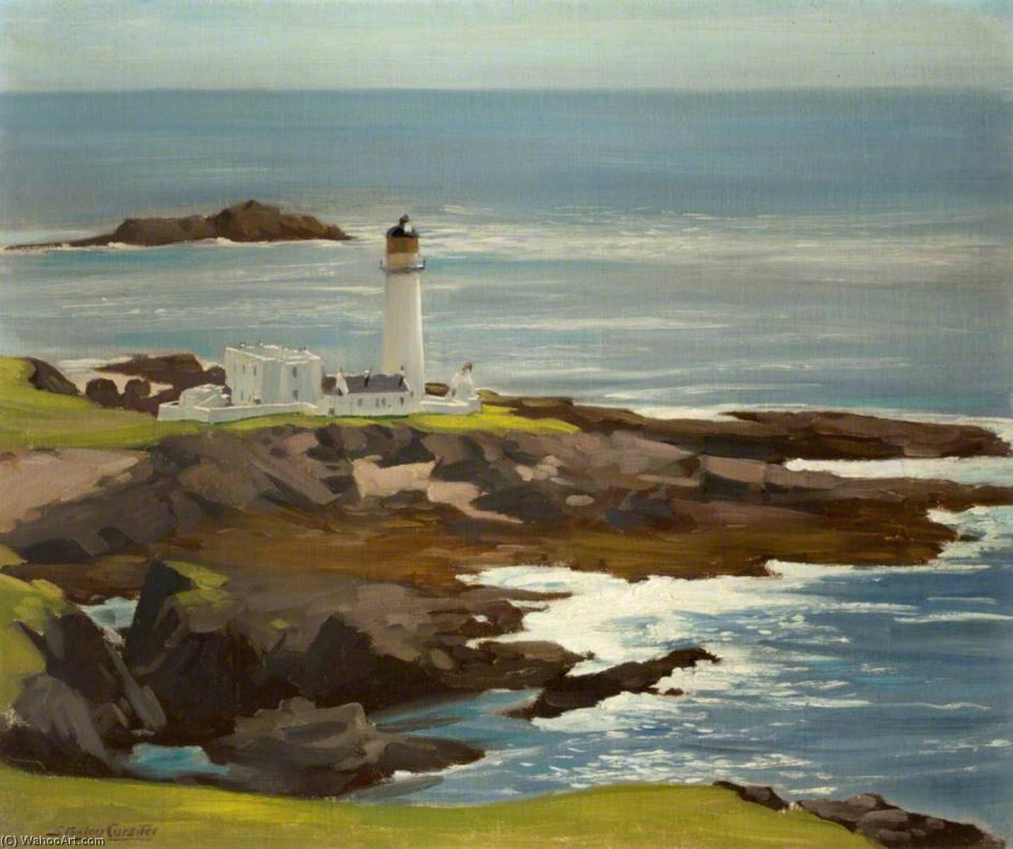 Order Oil Painting Replica Fair Isle South Lighthouse by Stanley Cursiter (Inspired By) (1887-1976, Scotland) | ArtsDot.com