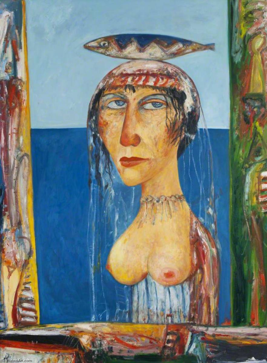 Mujer con pescado en la cabeza de John Bellany (1942-2013) John Bellany | ArtsDot.com