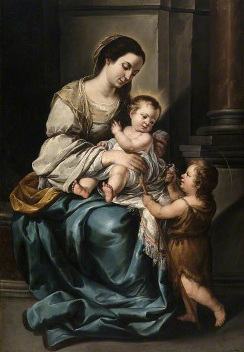 Order Paintings Reproductions Madonna and Child with Infant Saint John, `La serrana`, 1650 by Bartolome Esteban Murillo (1618-1682, Spain) | ArtsDot.com