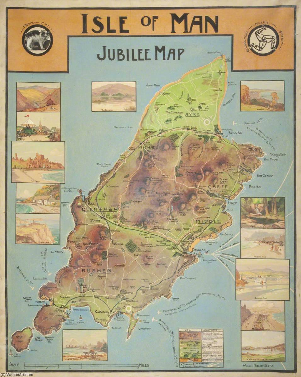 Order Oil Painting Replica Jubilee Map of the Isle of Man, 1935 by William Hoggatt (Inspired By) (1879-1961) | ArtsDot.com
