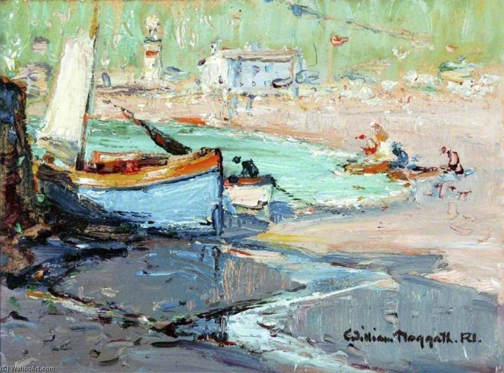 Buy Museum Art Reproductions Small Harbour with Boats by William Hoggatt (Inspired By) (1879-1961) | ArtsDot.com