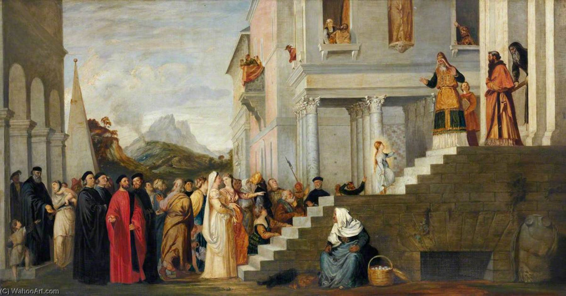 Ordinare Riproduzioni Di Quadri Presentazione della Vergine nel Tempio (dopo Tiziano) di Robert Scott Lauder (1803-1869) | ArtsDot.com