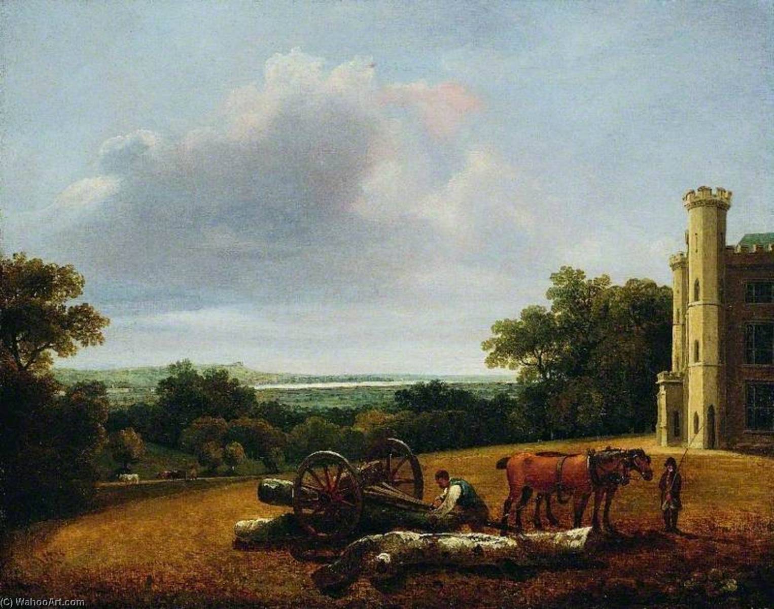 Order Oil Painting Replica Loading a Timber Wagon in the Park of Cave Castle, East Riding of Yorkshire, 1806 by George Arnald (1763-1841) | ArtsDot.com