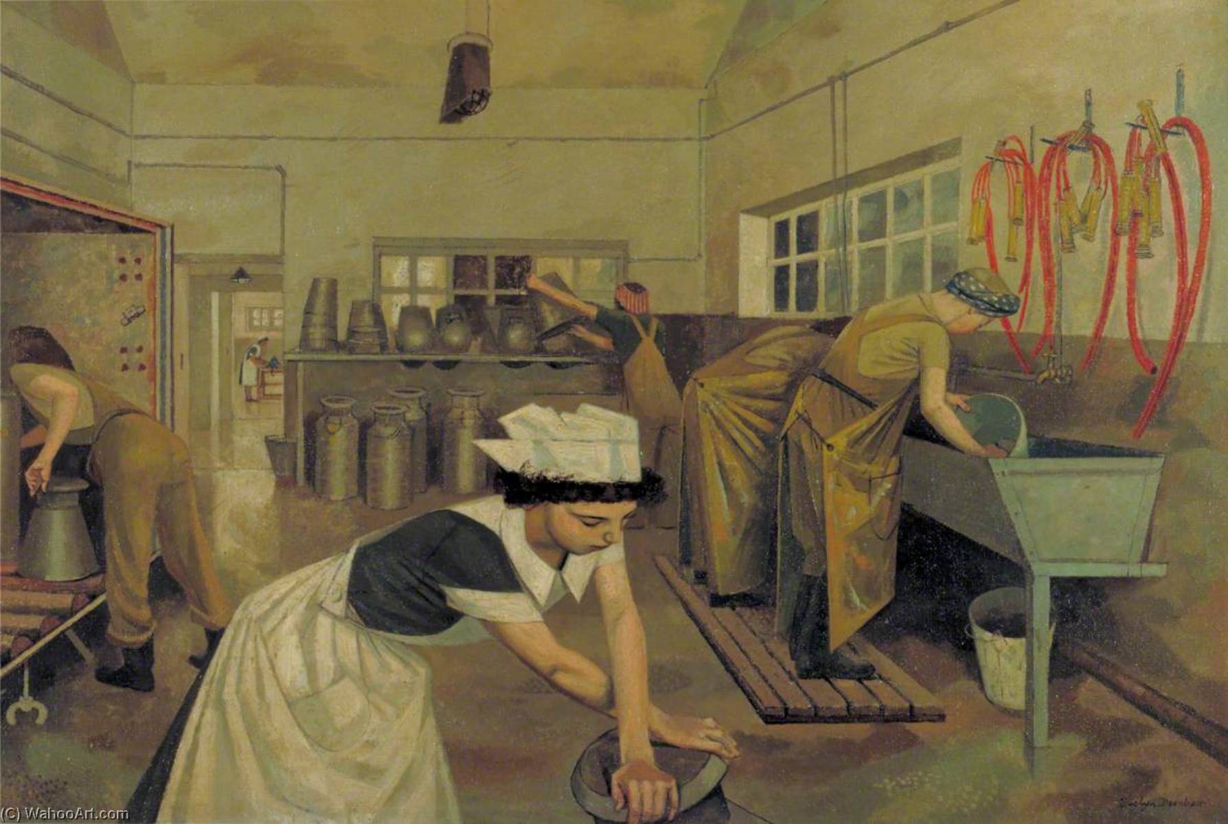 Order Art Reproductions Women`s Land Army Dairy Training, 1940 by Evelyn Mary Dunbar (Inspired By) (1906-1960, United Kingdom) | ArtsDot.com