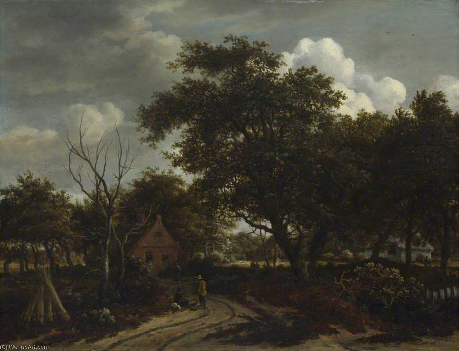 Order Art Reproductions Cottages in a Wood, 1660 by Meindert Hobbema (1638-1709, Netherlands) | ArtsDot.com