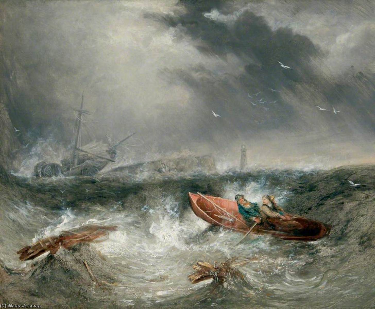 Order Artwork Replica William and Grace Darling Going to the Rescue of the SS `Forfarshire`, 1838 by Henry Perlee Parker (1795-1873) | ArtsDot.com