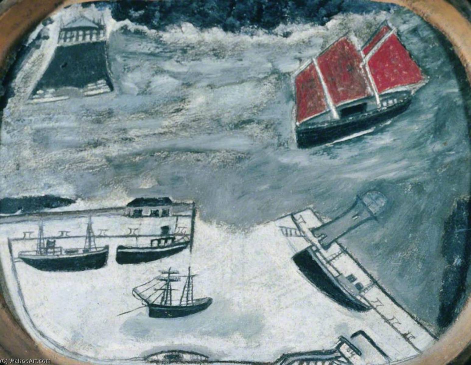 Order Oil Painting Replica Schooner Approaching a Harbour, 1930 by Alfred Wallis (1855-1942, United Kingdom) | ArtsDot.com