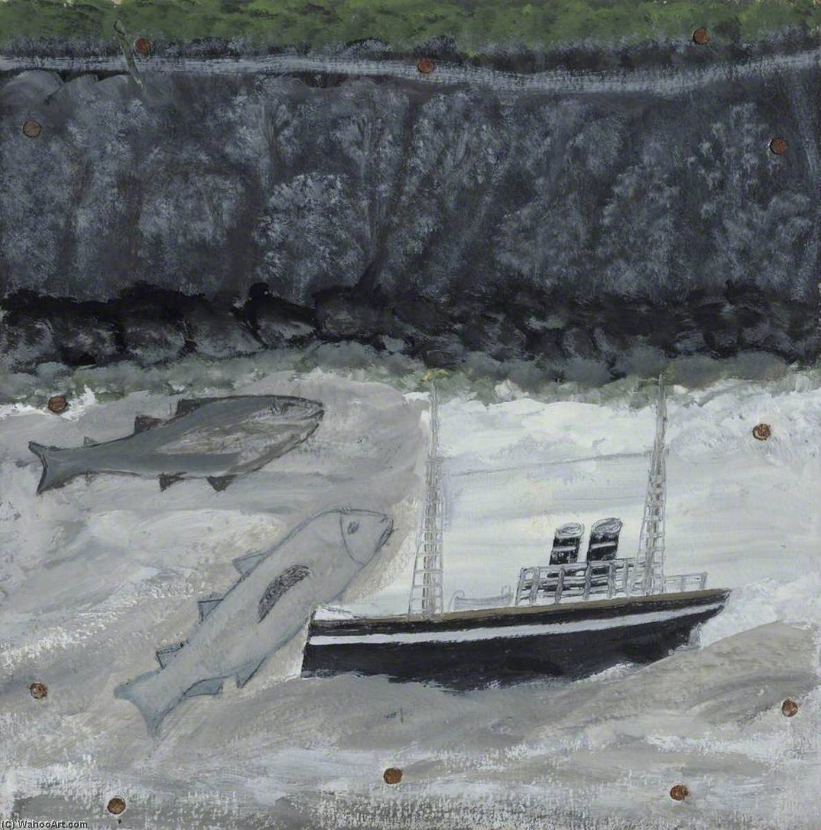顺序 油畫 陆地、鱼类和机动船只, 1937 通过 Alfred Wallis (1855-1942, United Kingdom) | ArtsDot.com