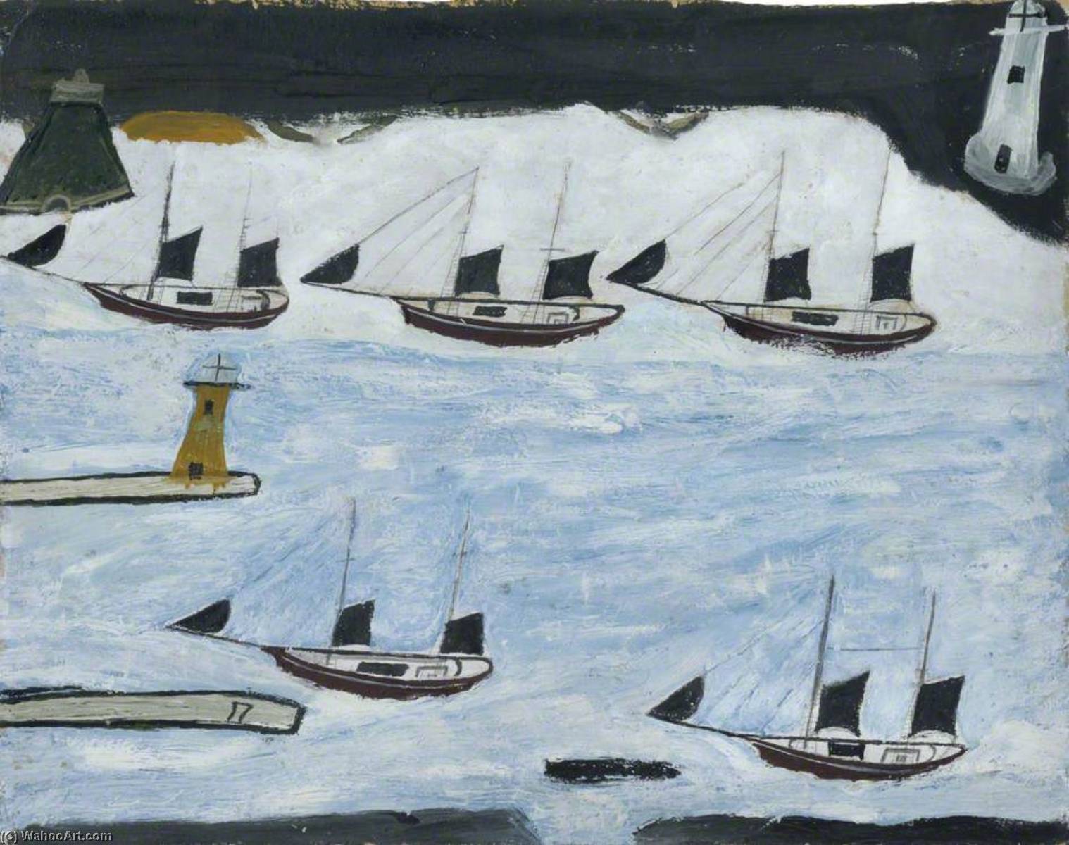 Order Oil Painting Replica Five Ships, Mount`s Bay, 1928 by Alfred Wallis (1855-1942, United Kingdom) | ArtsDot.com