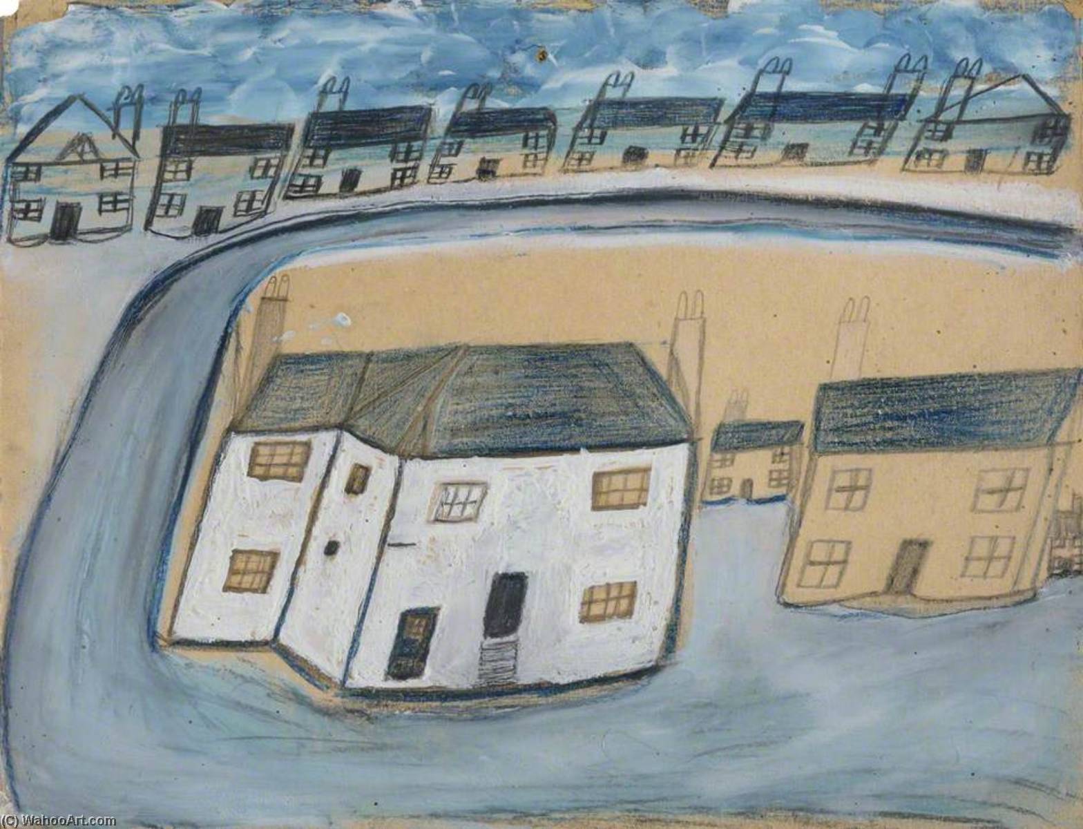 Order Art Reproductions White House and Cottages, the Old House, Porthmeor Square, St Ives, 1932 by Alfred Wallis (1855-1942, United Kingdom) | ArtsDot.com