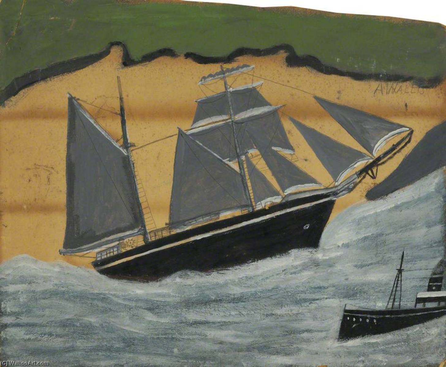 Buy Museum Art Reproductions Sailing Ship against a Sandy Beach by Alfred Wallis (1855-1942, United Kingdom) | ArtsDot.com