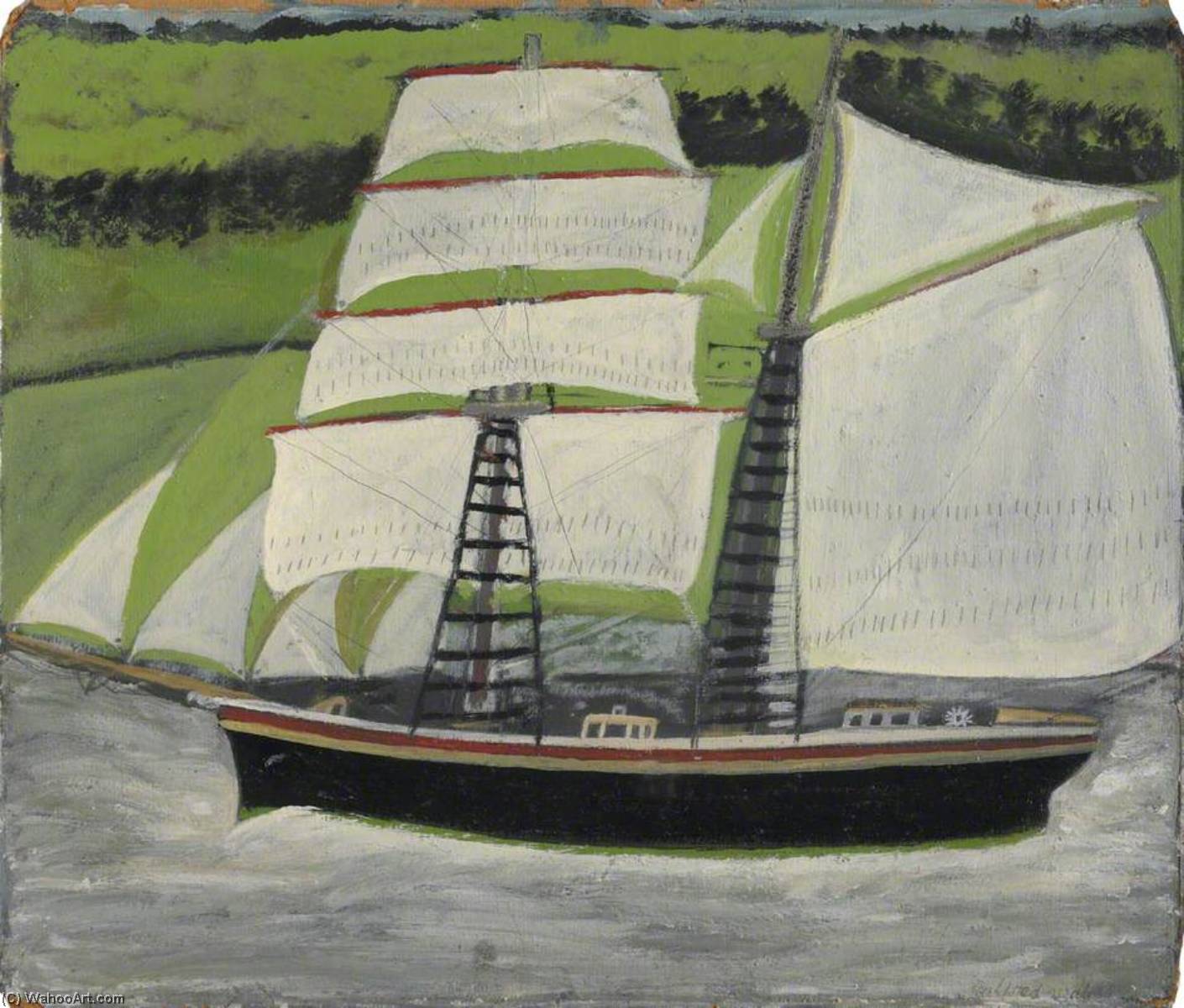 顺序 畫複製 Brigantine 帆船过绿地 通过 Alfred Wallis (1855-1942, United Kingdom) | ArtsDot.com