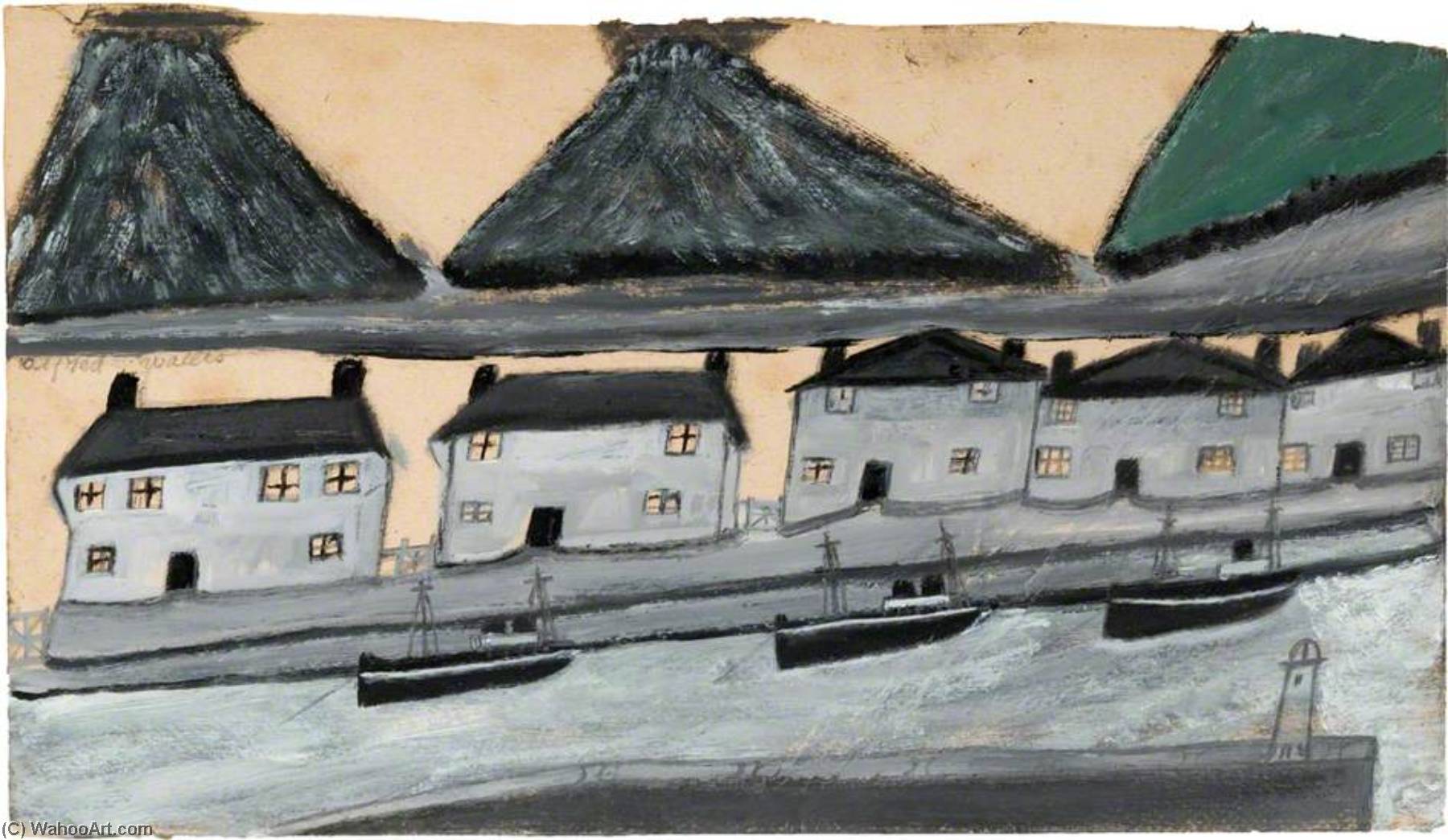 顺序 藝術再現 Houses and Kilns 。 通过 Alfred Wallis (1855-1942, United Kingdom) | ArtsDot.com