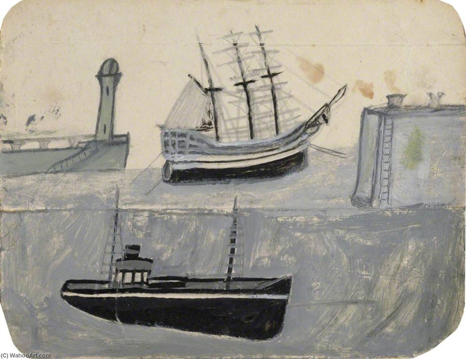 Order Art Reproductions Ships in Harbour by Alfred Wallis (1855-1942, United Kingdom) | ArtsDot.com