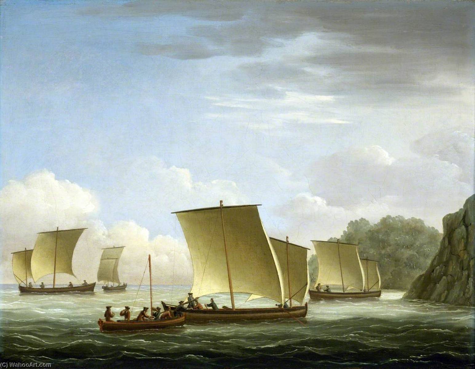 Order Oil Painting Replica The Yawl of the `Luxborough` Galley Arriving in Newfoundland, 7 July 1727, 1727 by John Cleveley The Elder (1712-1777) | ArtsDot.com