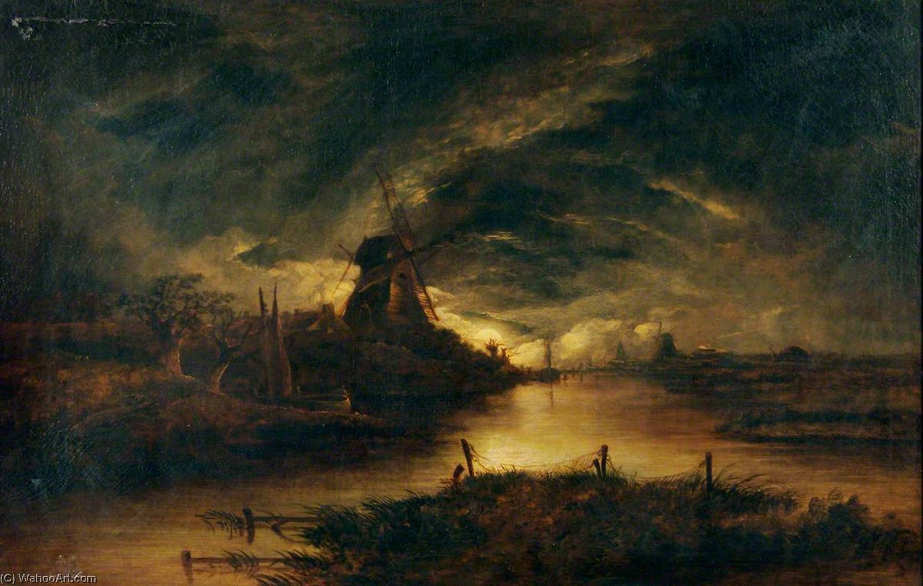 Order Oil Painting Replica Moonlight on the Yare, Norfolk by John Berney Crome (1768-1821) | ArtsDot.com