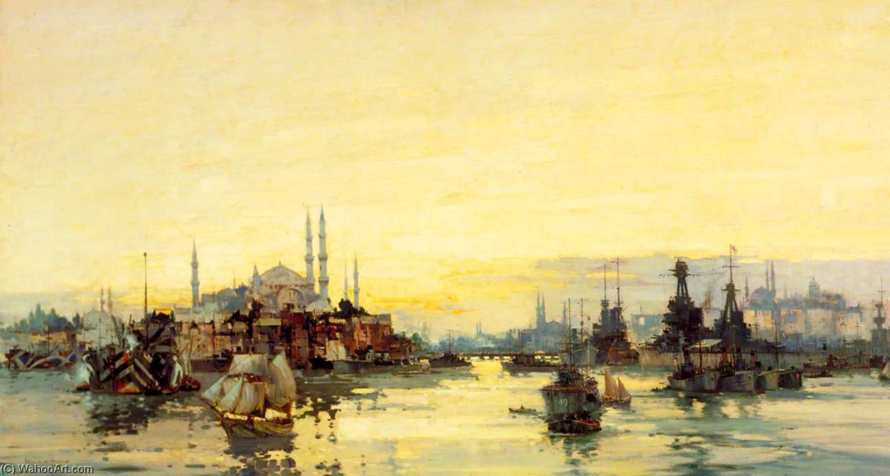 Buy Museum Art Reproductions The Allied Fleet and Shipping at Constantinople, 1919 by Frank Mason (Inspired By) (1875-1965, United Kingdom) | ArtsDot.com