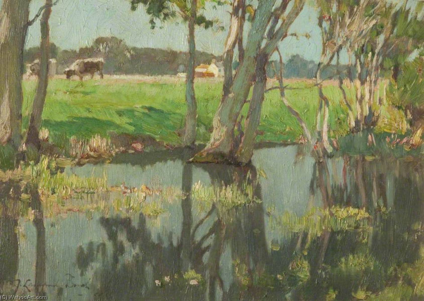 Order Oil Painting Replica Stream, Trees, Pastureland, 1930 by Samuel John Lamorna Birch (Inspired By) (1869-1955, United Kingdom) | ArtsDot.com