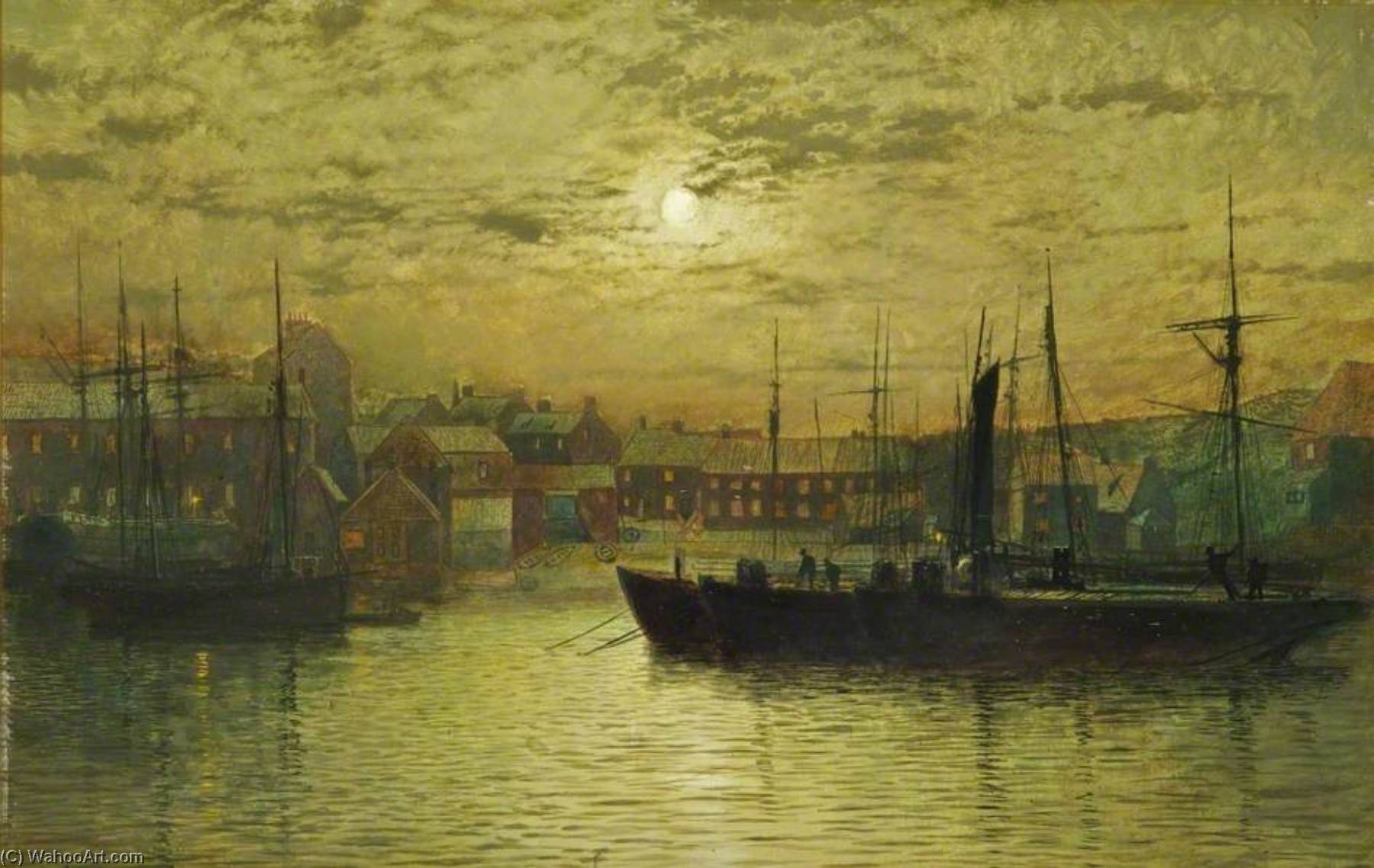 Ordinare Riproduzioni Di Quadri The Harbour at Whitby by Moonlight, 1879 di John Atkinson Grimshaw (1836-1893, United Kingdom) | ArtsDot.com