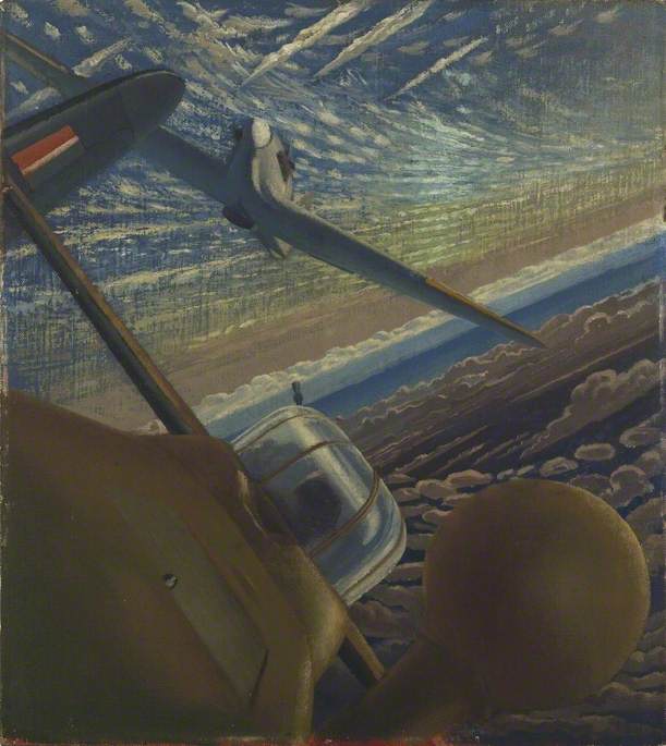Buy Museum Art Reproductions Fighter Affiliation Halifax and Hurricane Aircraft Co Operating in Action, 1943 by Walter Thomas Monnington (Inspired By) (1902-1976, United Kingdom) | ArtsDot.com