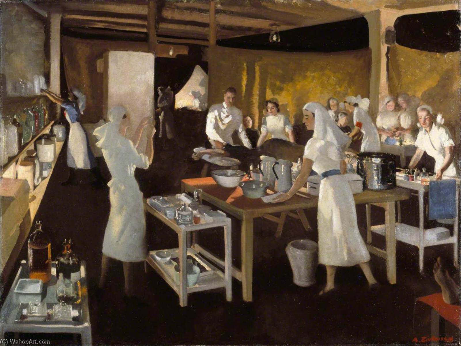 Bestellen Gemälde Reproduktionen St Mary`s First Aid Post von Candlelight, 1941 von Anna Katrina Zinkeisen (Inspiriert von) (1901-1976) | ArtsDot.com