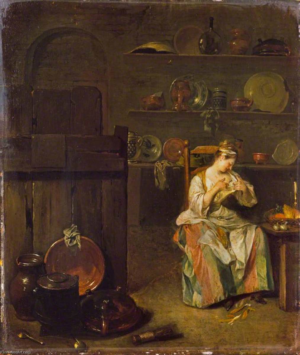 购买 博物馆艺术复制品，艺术复制品，绘画复制品，博物馆质量版画，美术复制品，着名绘画复制品，博物馆品质复制品，帆布艺术版画 厨房中的女孩。, 1730 通过 Nicolas Lancret (1690-1743, France) | ArtsDot.com