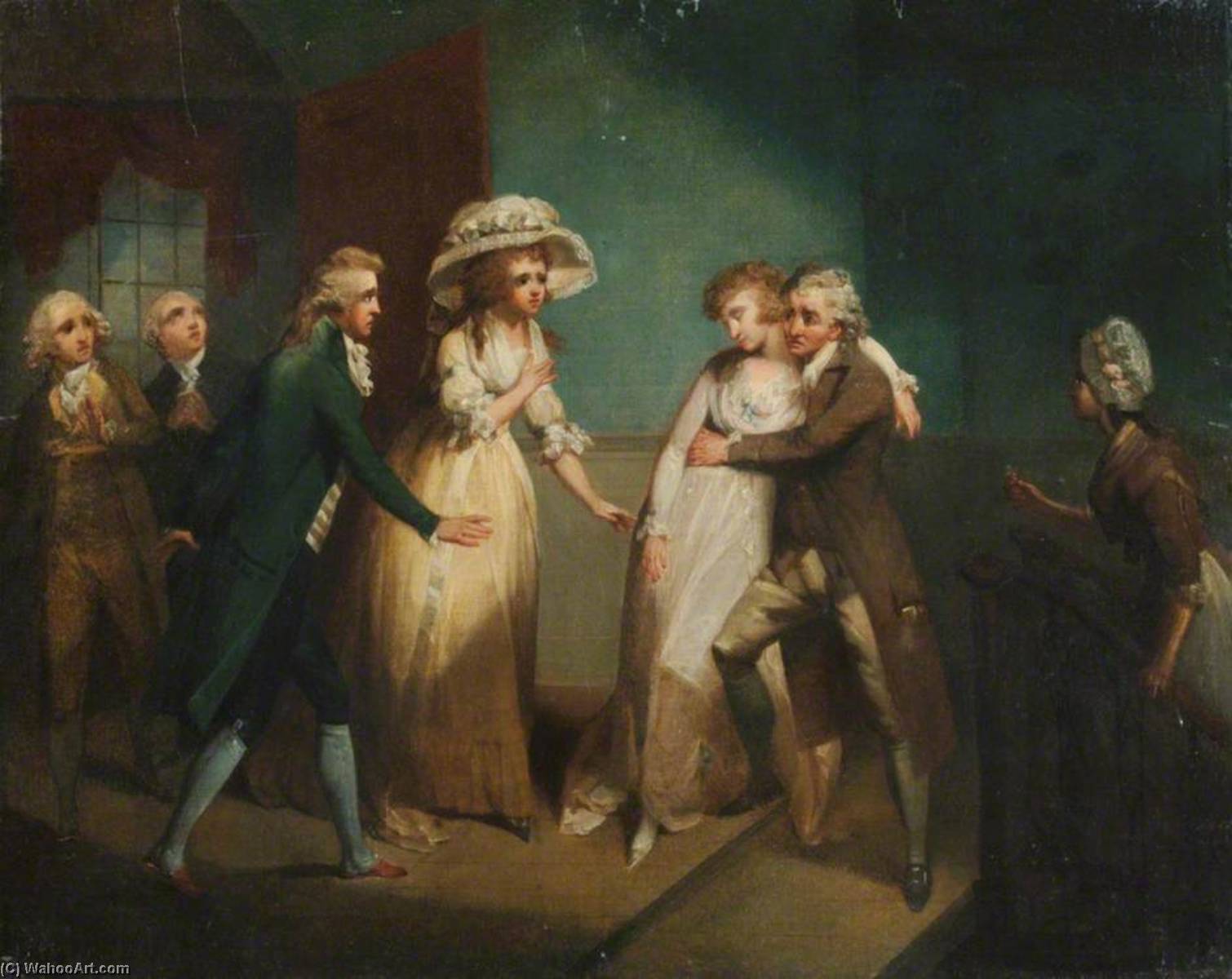 Order Art Reproductions `Camilla Fainting in the Arms of Her Father` (an illustration of a scene from Fanny Burney`s `Camilla, or a Picture of Youth`, published in 1796) by Henry Singleton (1766-1839, United States) | ArtsDot.com