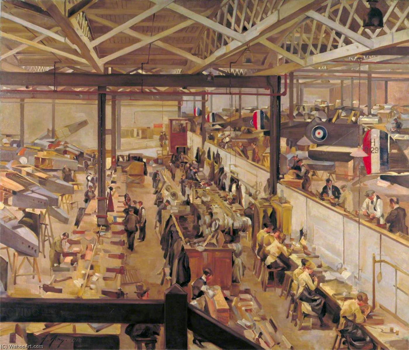 Order Artwork Replica An Aircraft Assembly Shop, Hendon, 1918 by Anna Airy (Inspired By) (1882-1964, United Kingdom) | ArtsDot.com